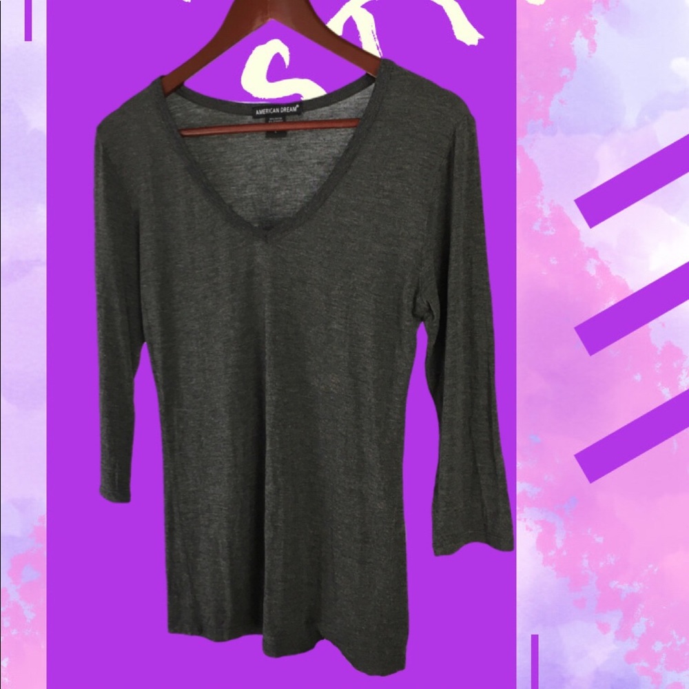 American Dream 3/4 Sleeve Large Grey Lounging Top